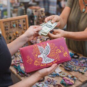 Hand Painted Full Grain Tuscany Italian Leather Pink Wallet